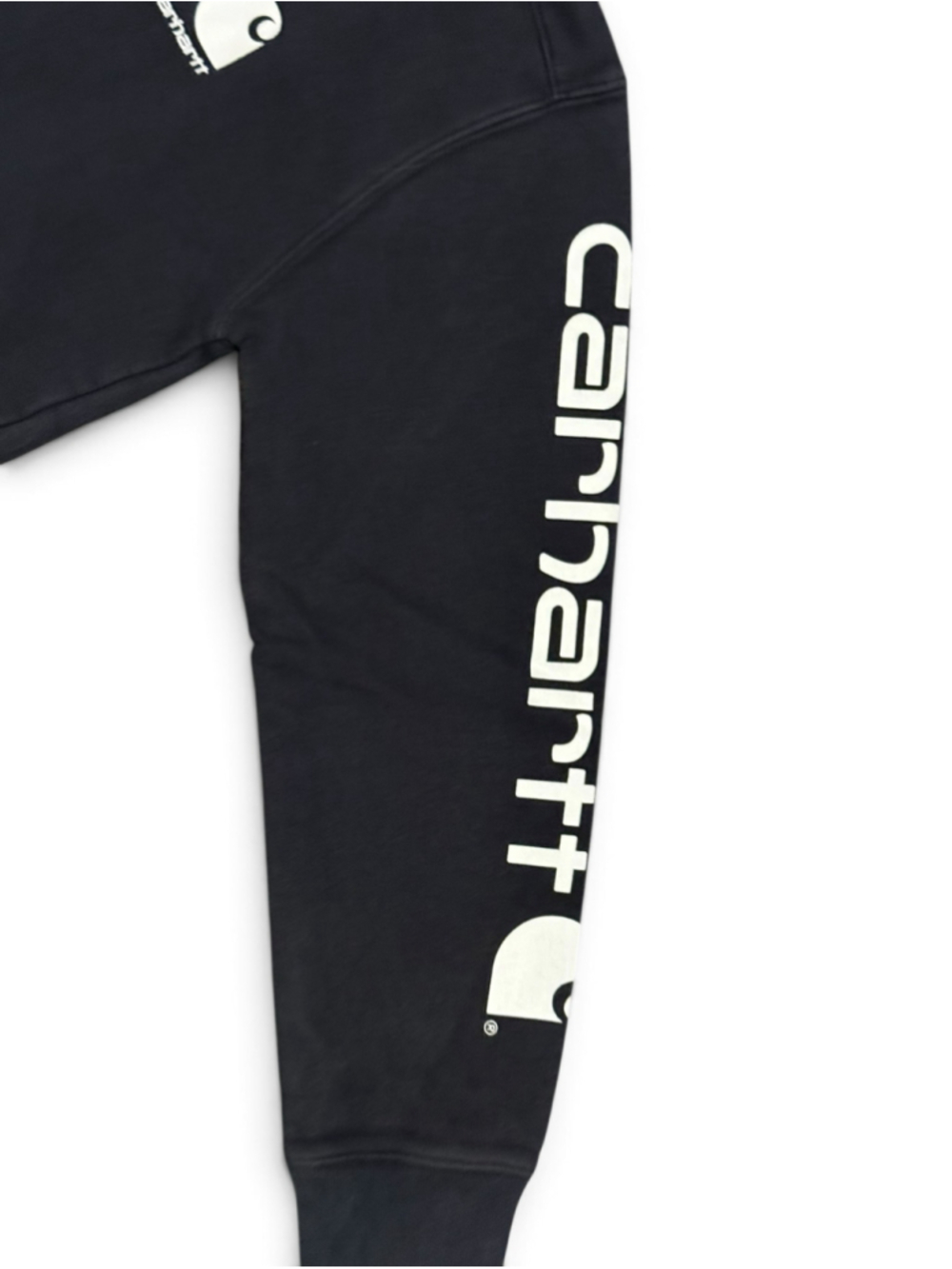 Carhartt Youth Black Pullover Hoodie Spellout Sleeve Logo Sweatshirt Sz L 14-16 - Picture 4 of 7